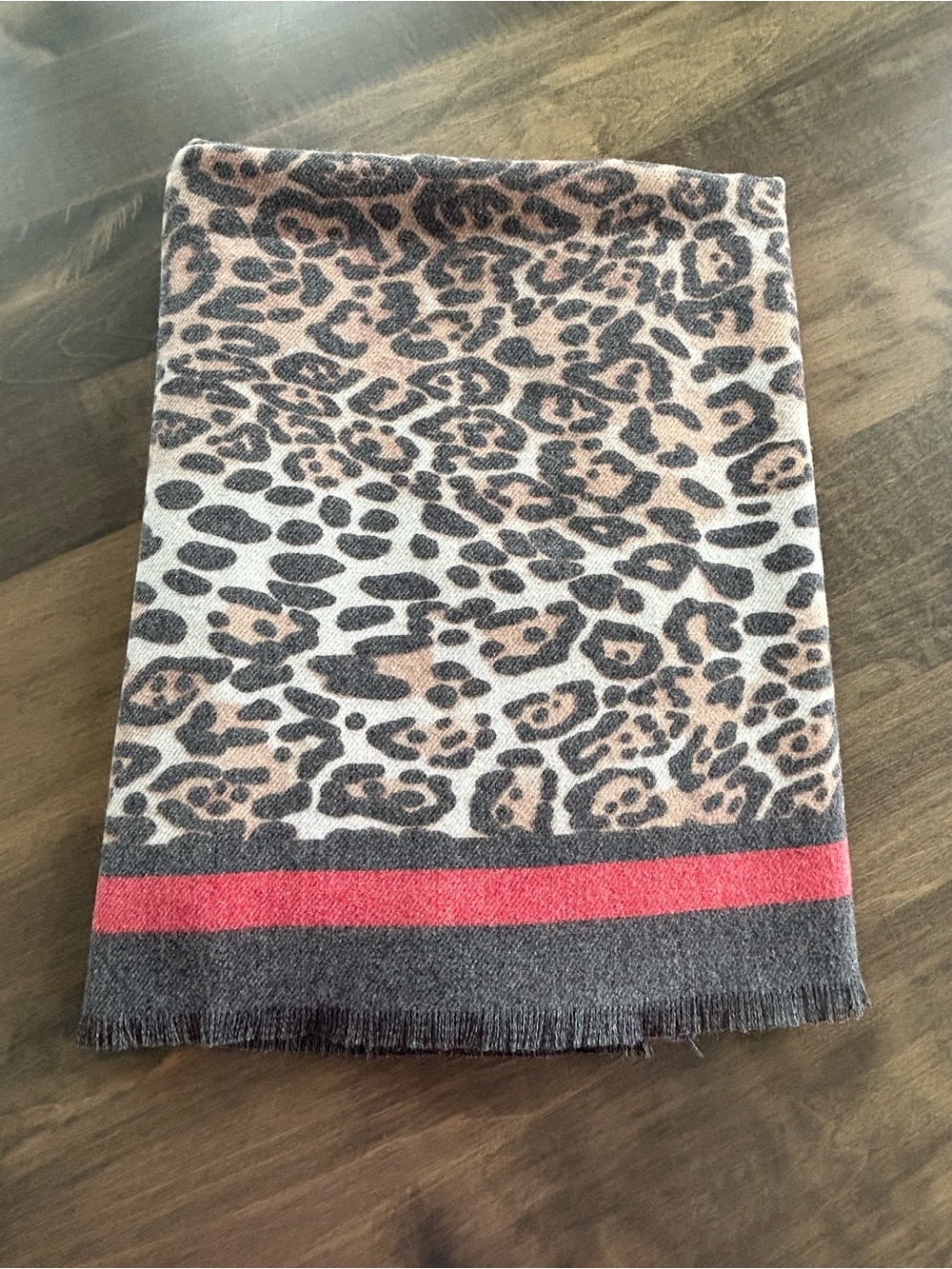 Express Leopard Print Scarf with Pink Stripe
